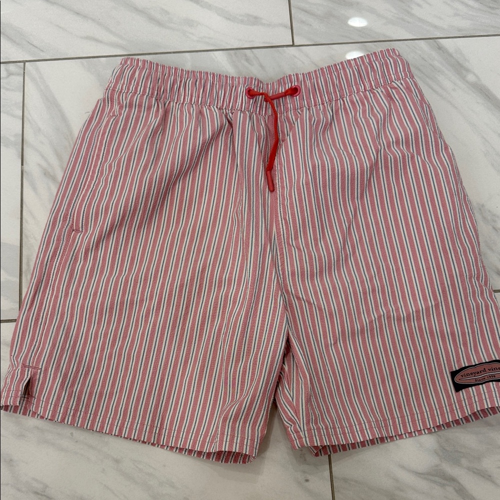 Vineyard Vines Kids Red and White Striped Swim Trunks